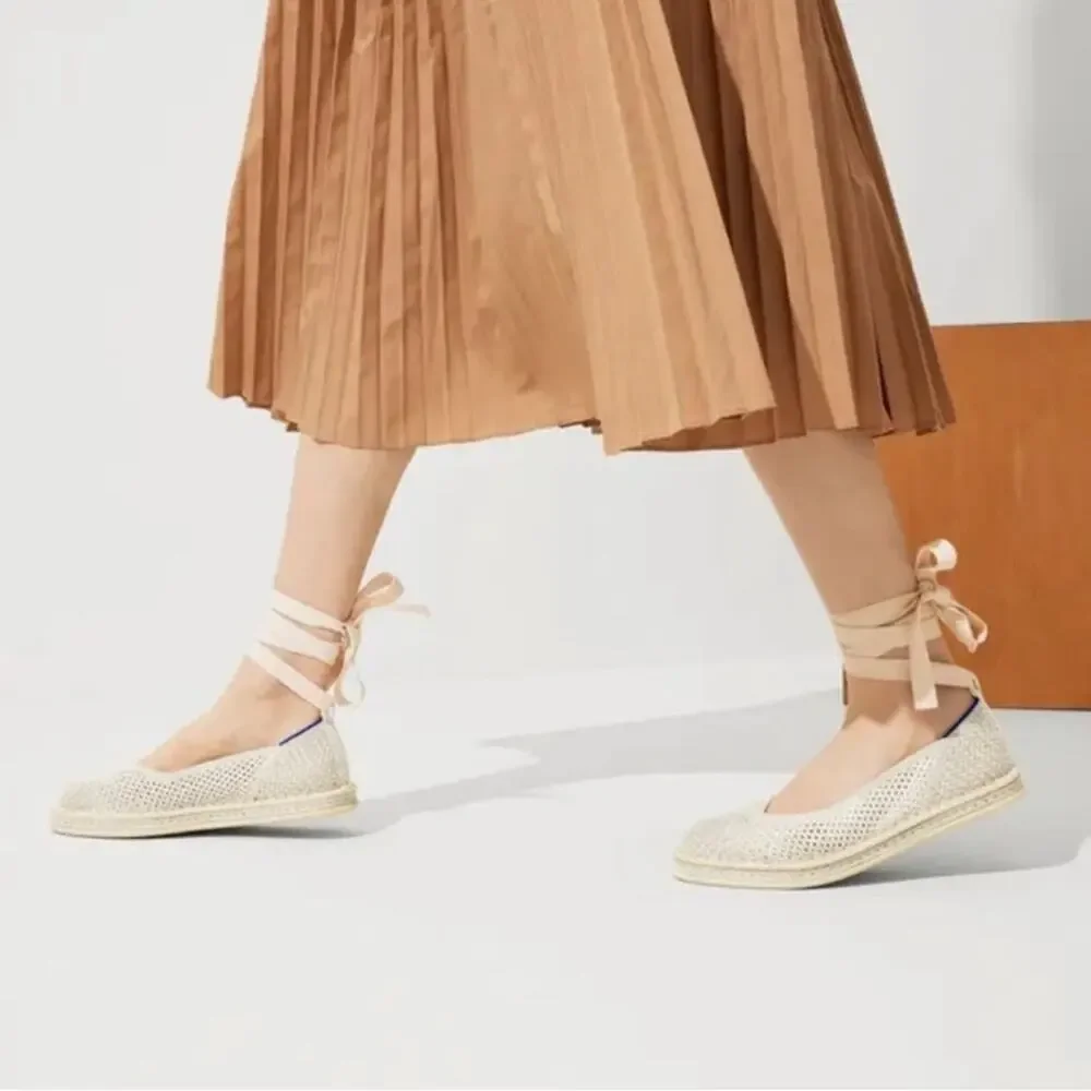 Rothy's Women's cream gold espadrilles ballet wrap flats